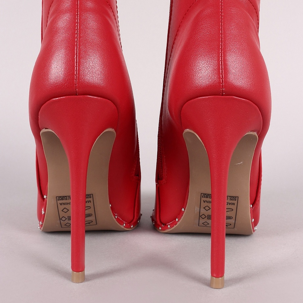Bad Habits - Red Studded Ankle Booties - Picture 4 of 4